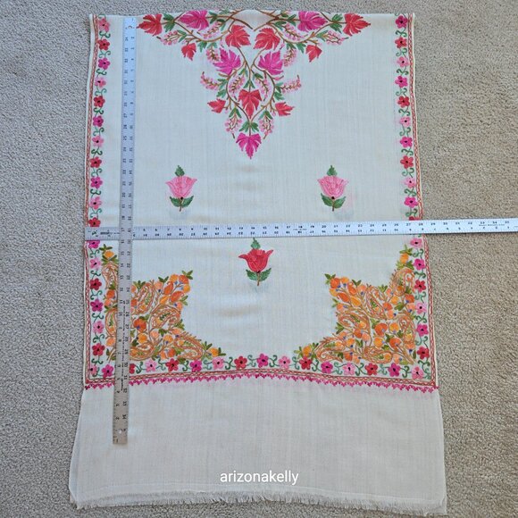 Wool Scarf with Chain Stitch Embroidery Shawl Wrap Floral - Picture 3 of 15